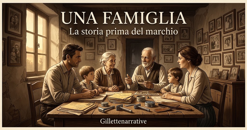 UNA FAMIGLIA — La storia prima del marchio: tre generazioni intorno a un tavolo, copertina della serie Gillette Italia